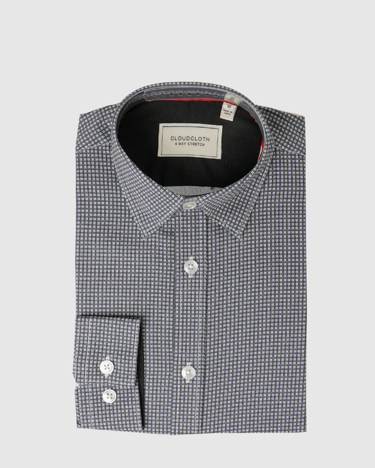 Boys 4-Way Stretch Long Sleeve Shirt With Checkered Print in Black