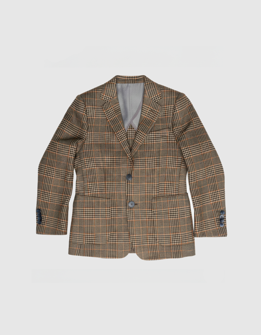 BL2754 - Boy's Tan Plaid Textured Blazer