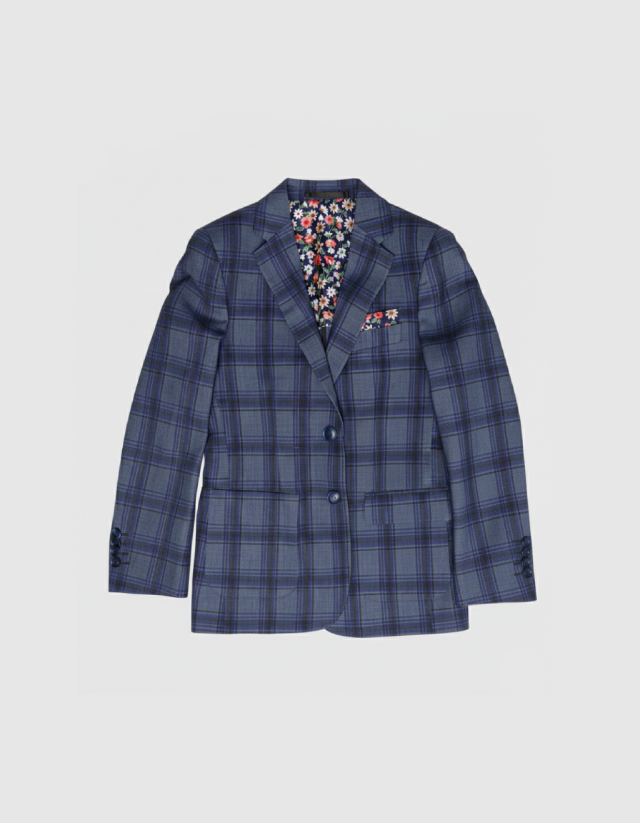 BL2760 - Boy's Blue Plaid Textured Suit Blazer