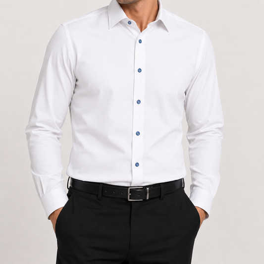 Men's 4 Way Stretch Contrast Shirt - Navy Contrast