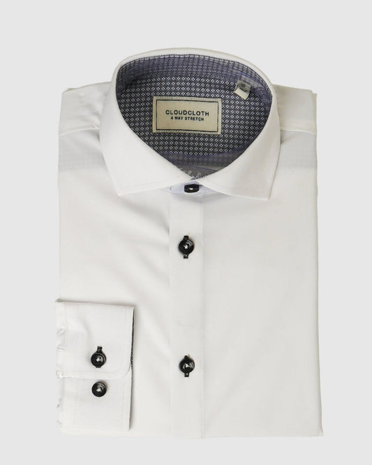 Boys 4-Way Stretch Long Sleeve Shirt with Contrast in Black