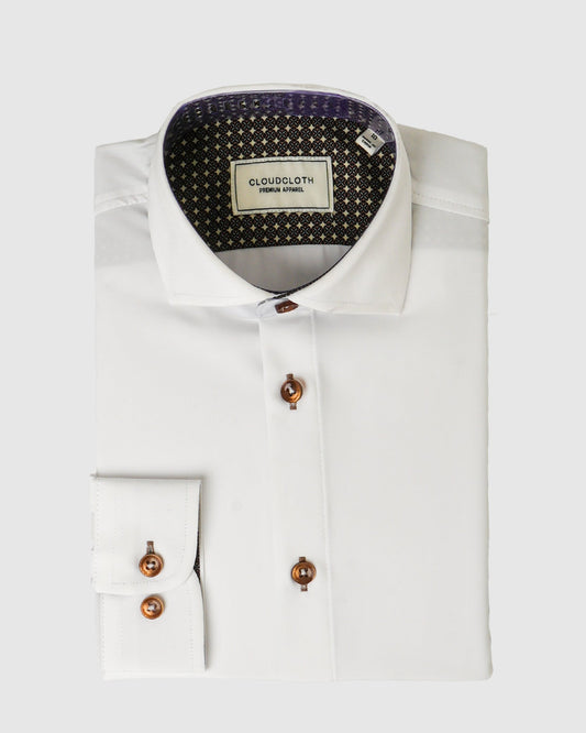 Boys 4-Way Stretch Long Sleeve Shirt with Contrast in Brown