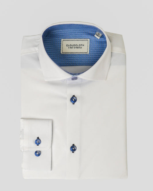 Boys 4-Way Stretch Long Sleeve Shirt with Contrast in Navy