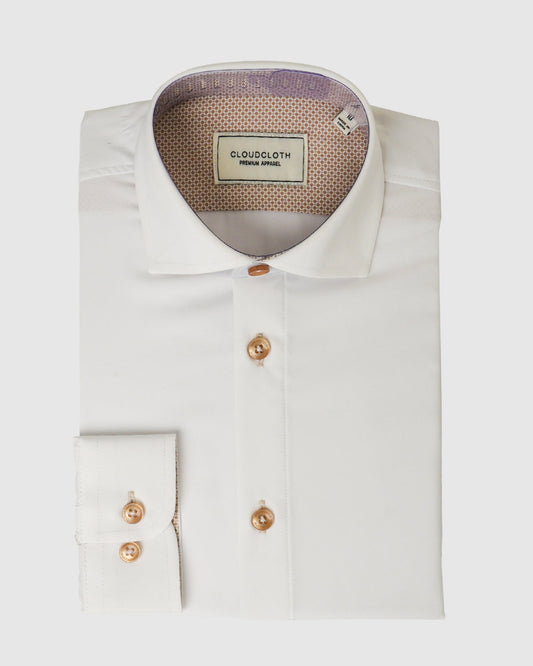 Boys 4-Way Stretch Long Sleeve Shirt with Contrast in Tan