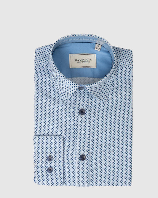 Boys 4-Way Stretch Long Sleeve Shirt With Diamond Print