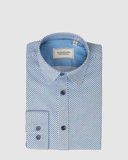 Boys 4-Way Stretch Long Sleeve Shirt With Checkered Print in Light Blue