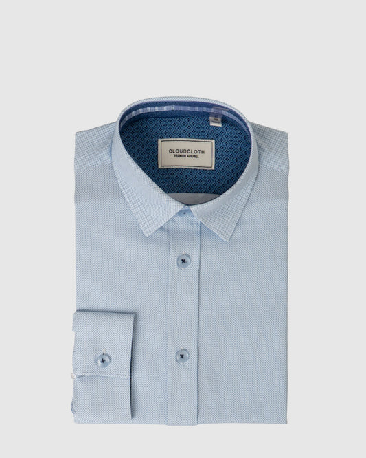 Boys 4-Way Stretch Long Sleeve Shirt With Pin-Dot Print