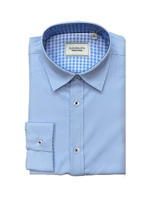 Boys 4-Way Stretch Long Sleeve Shirt With Pindot Print