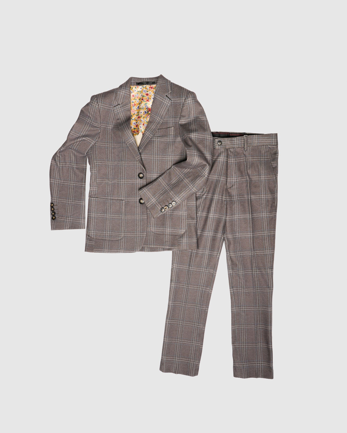 ST2762 - Classic Plaid Boys Suit in Tan