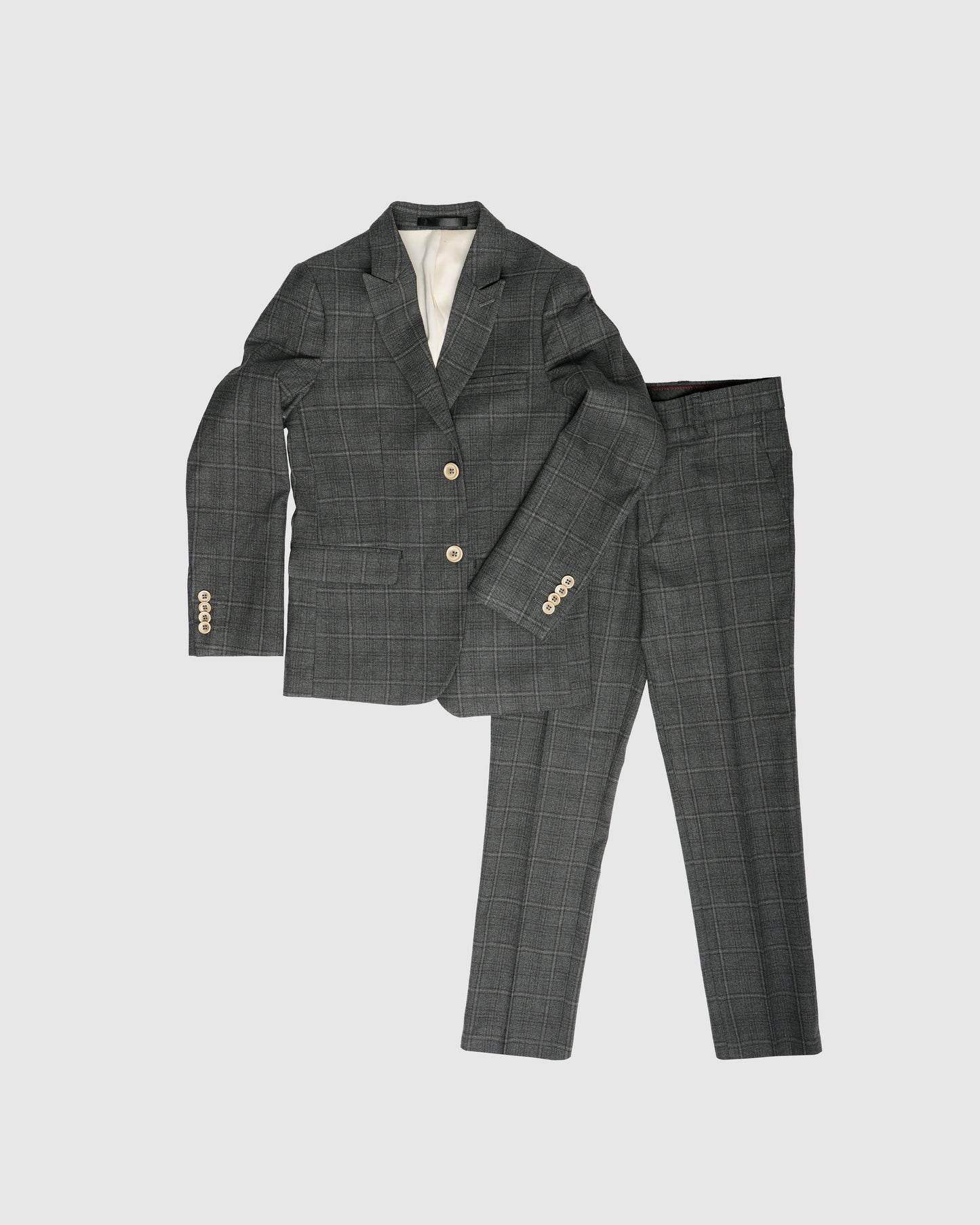 ST2775 - Boy's Charcoal Plaid Textured 2PC Suit