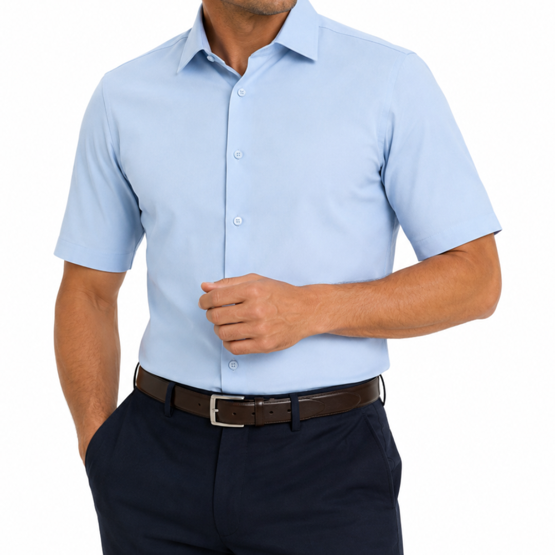 Men's 4-Way Stretch Short Sleeve Dress Shirt – Light Blue
