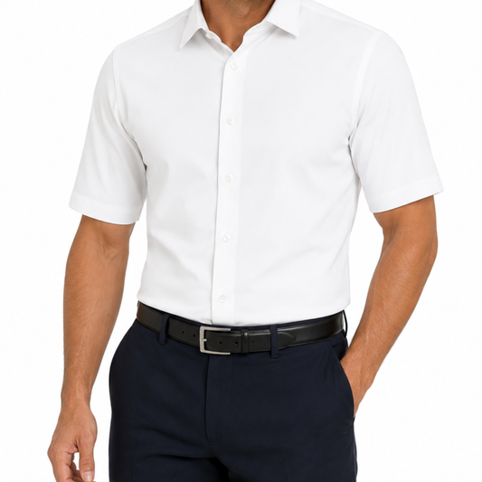 Men's 4-Way Stretch Short Sleeve Dress Shirt –White